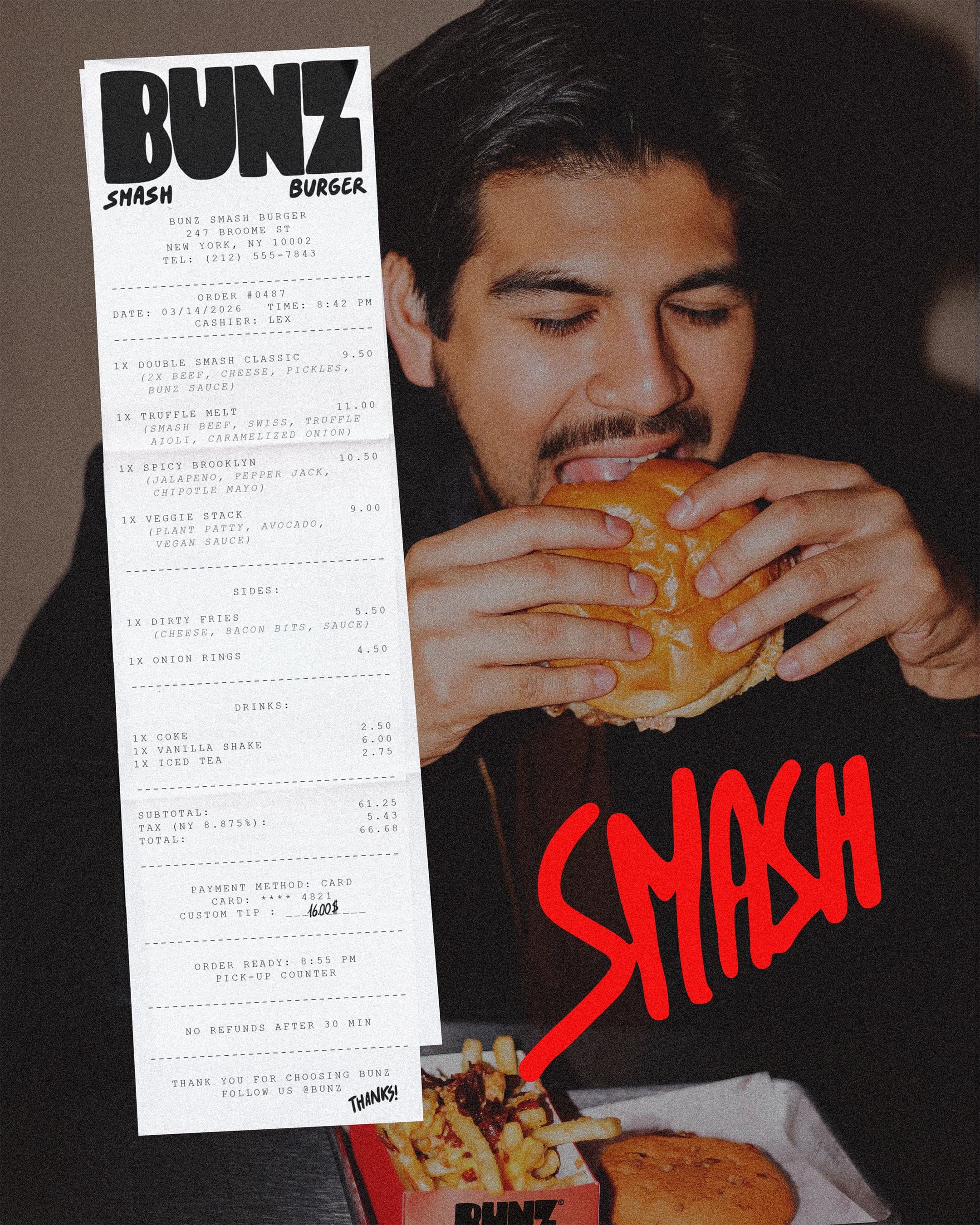 BUNZ — Smash Burger with Attitude — Receipt & Smash