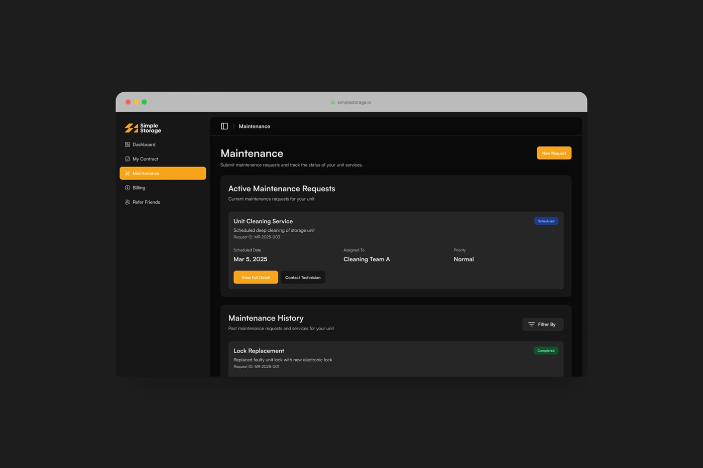 Simple Storage — Smarter Self-Storage, Managed — Maintenance UI