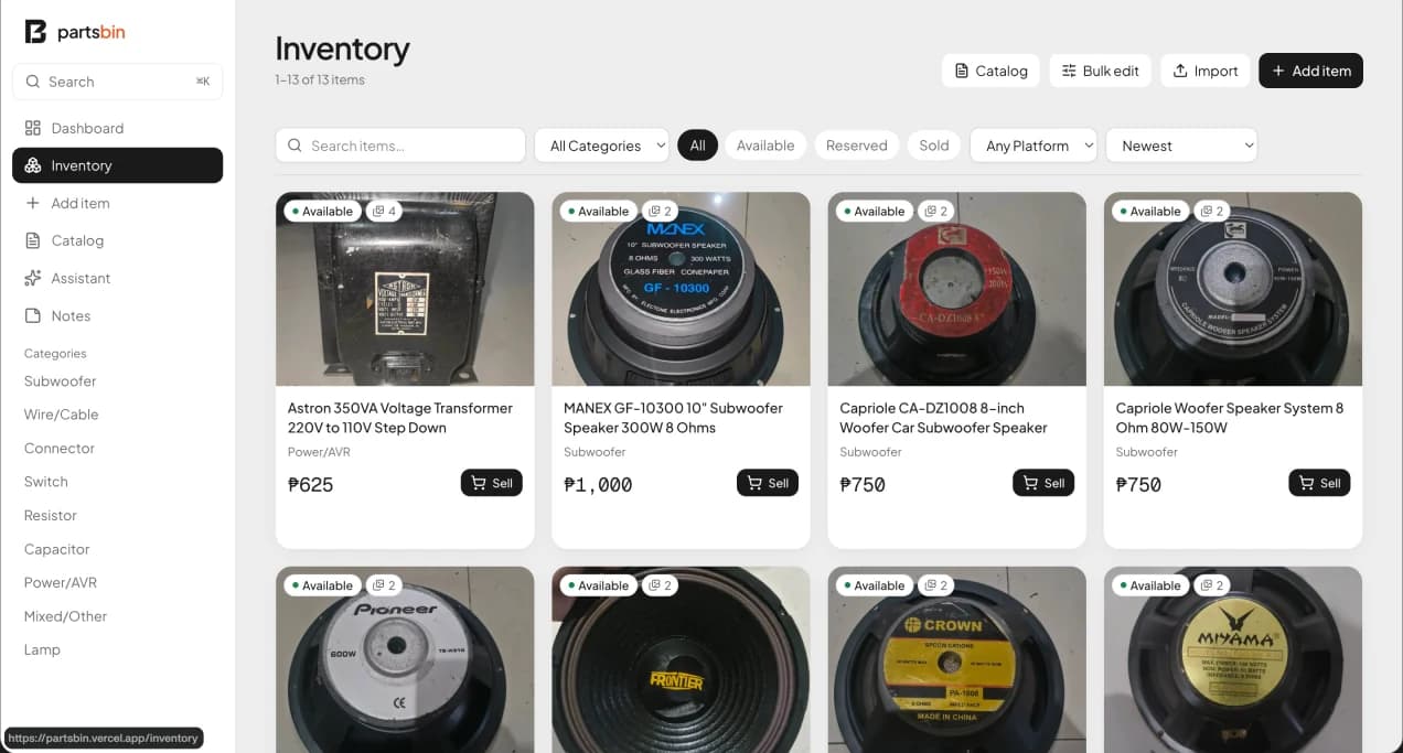 Live inventory