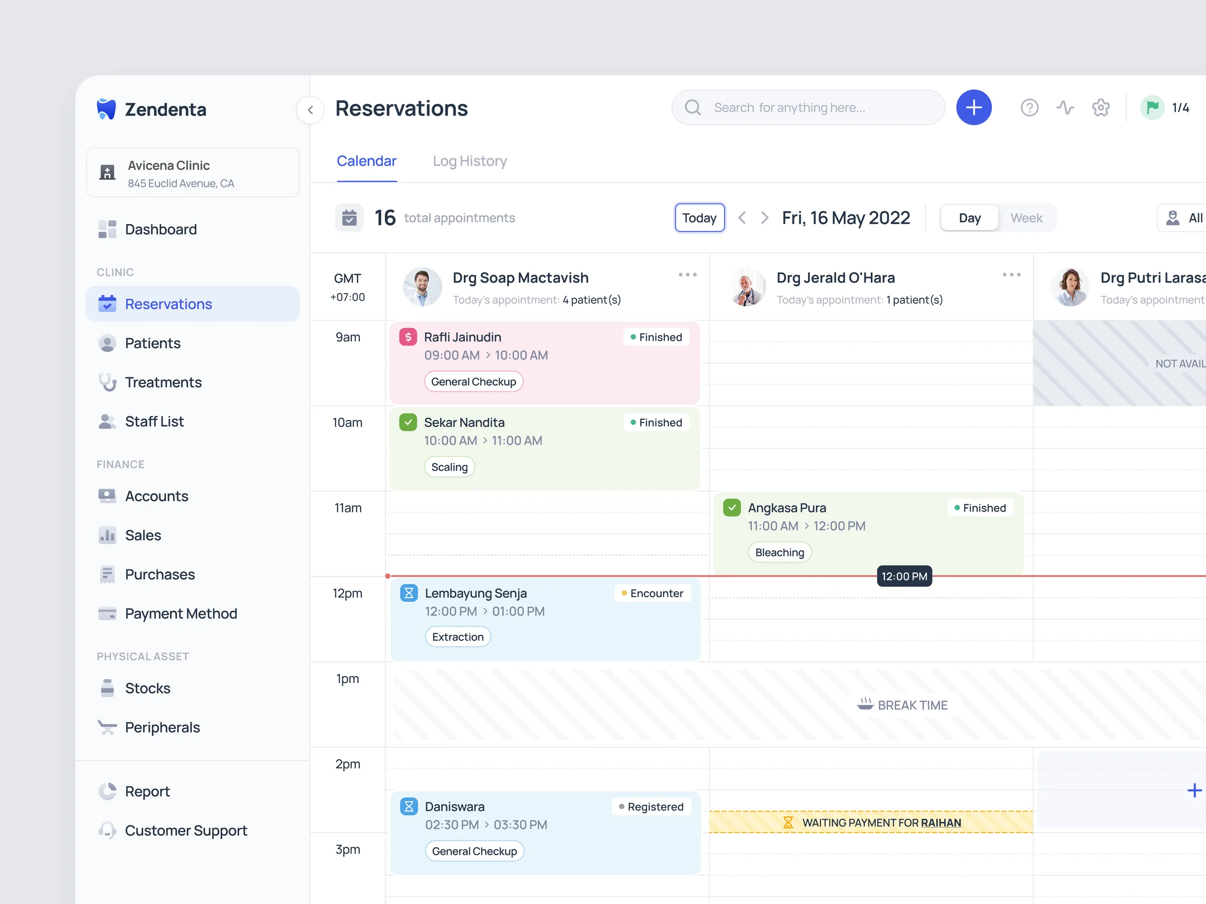 Reservations calendar